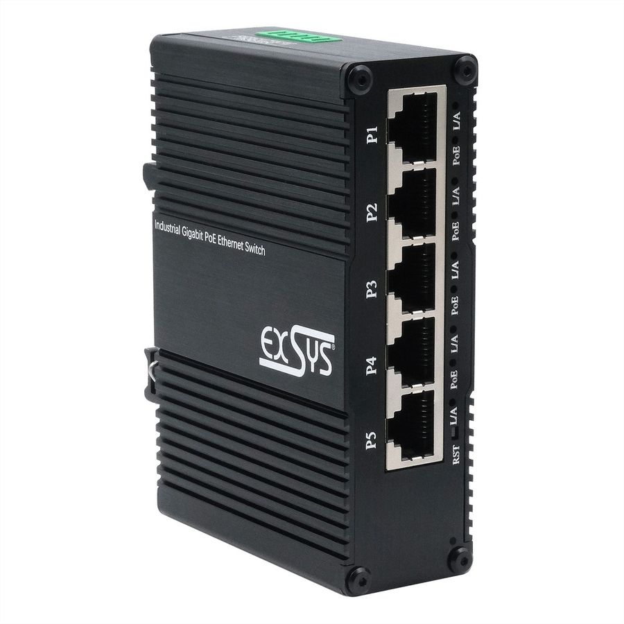 EXSYS EX-62030MPOE Mini 5-Port Industrial Gigabit PoE+ Switch, Web-Managed