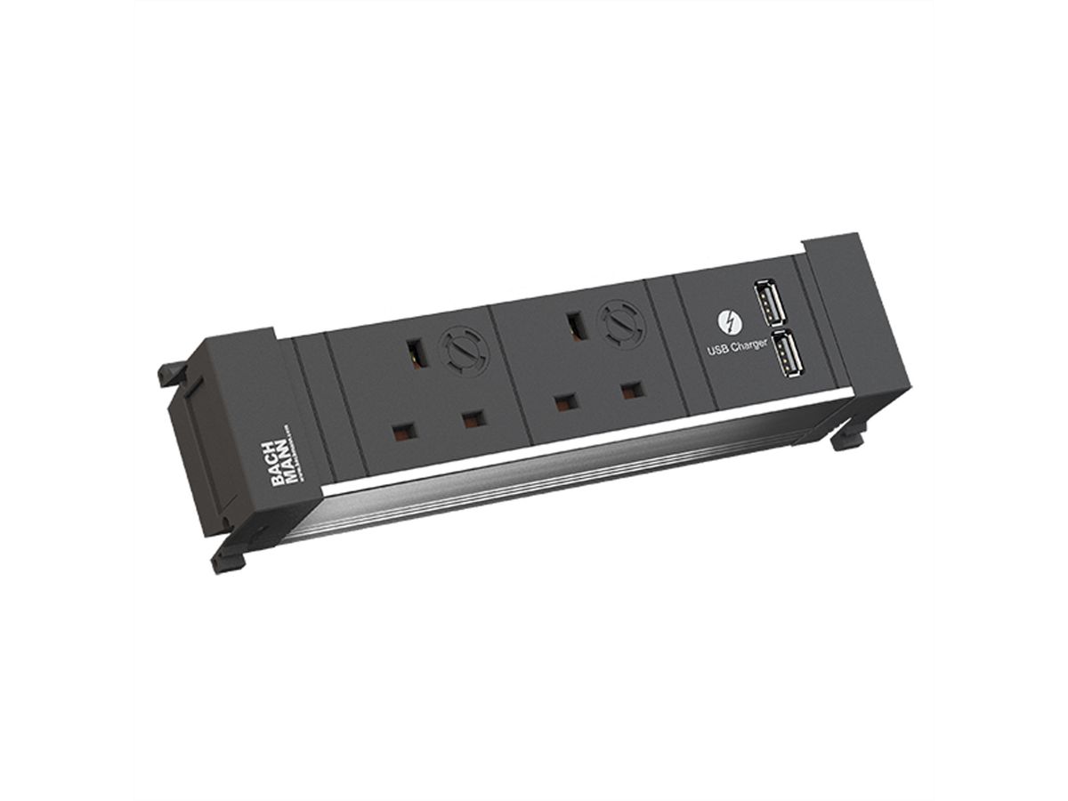 BACHMANN POWER FRAME 2xUK USB Charger, Strom 0,2m GST18 United Kingdom