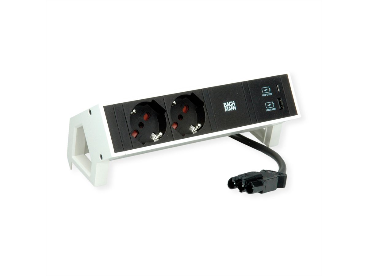 BACHMANN DESK2 2xP40 1xUSB A/C 22W, 0,2m GST18 RAL9010 Italia
