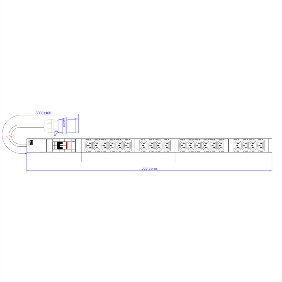 BACHMANN IT PDU ALU 1HE 20x C13 2x Schutzschalter CEE 32A blau