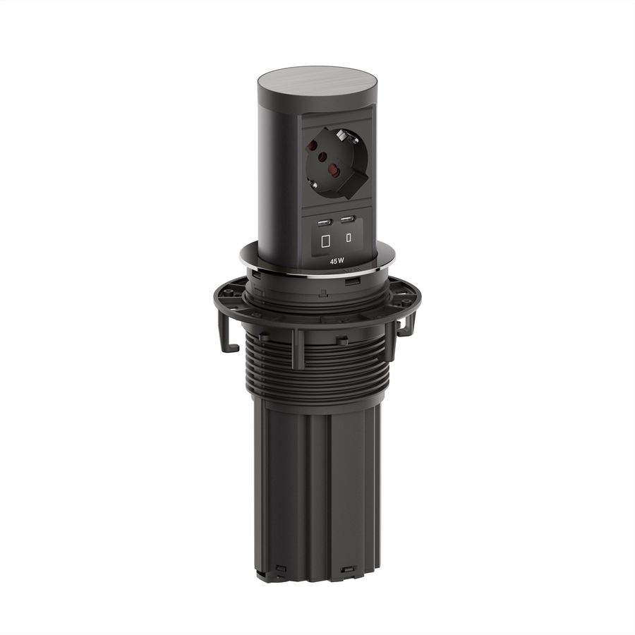 BACHMANN ELEVATOR2 1xP40, 1xUSB C/C 45W Edelstahl-Optik 2,0 m AEH