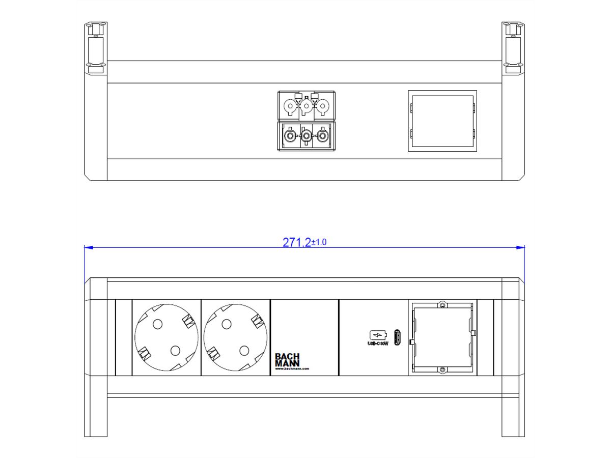 BACHMANN DESK 2xSchutzkontakt USB C, USB Charger 30W 1xABD GST18