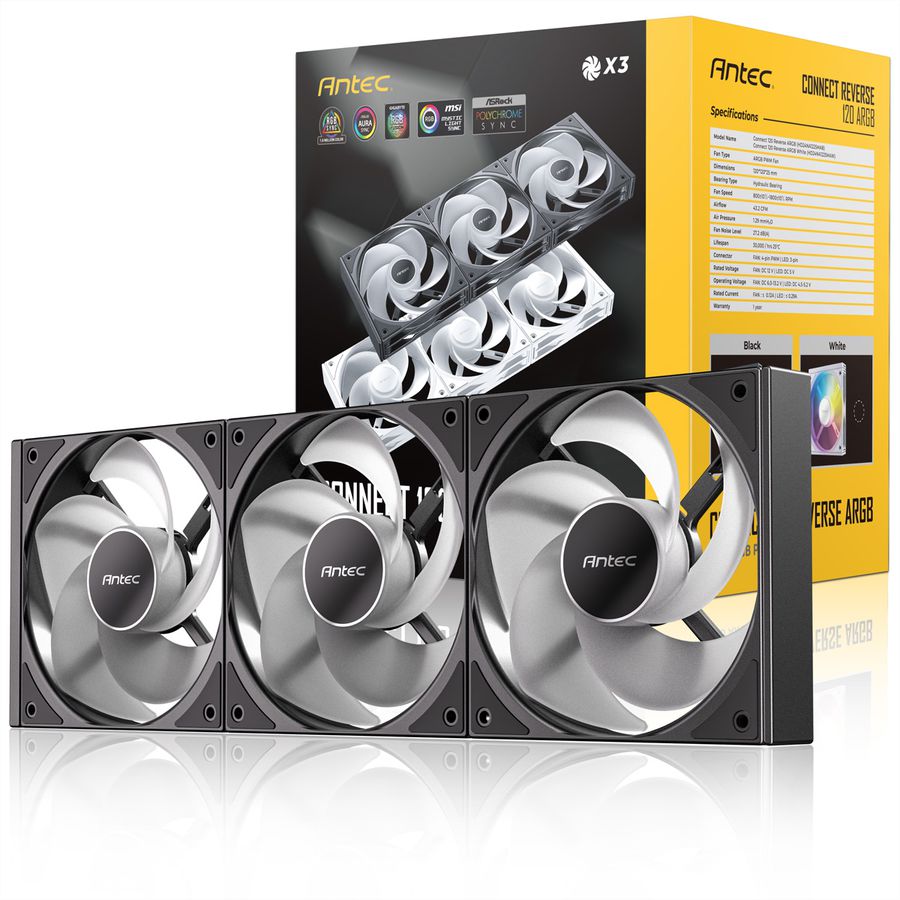 ANTEC C120 ARGB Fan Reverse PC Gehäuselüfter 120mm 3er Pack, schwarz