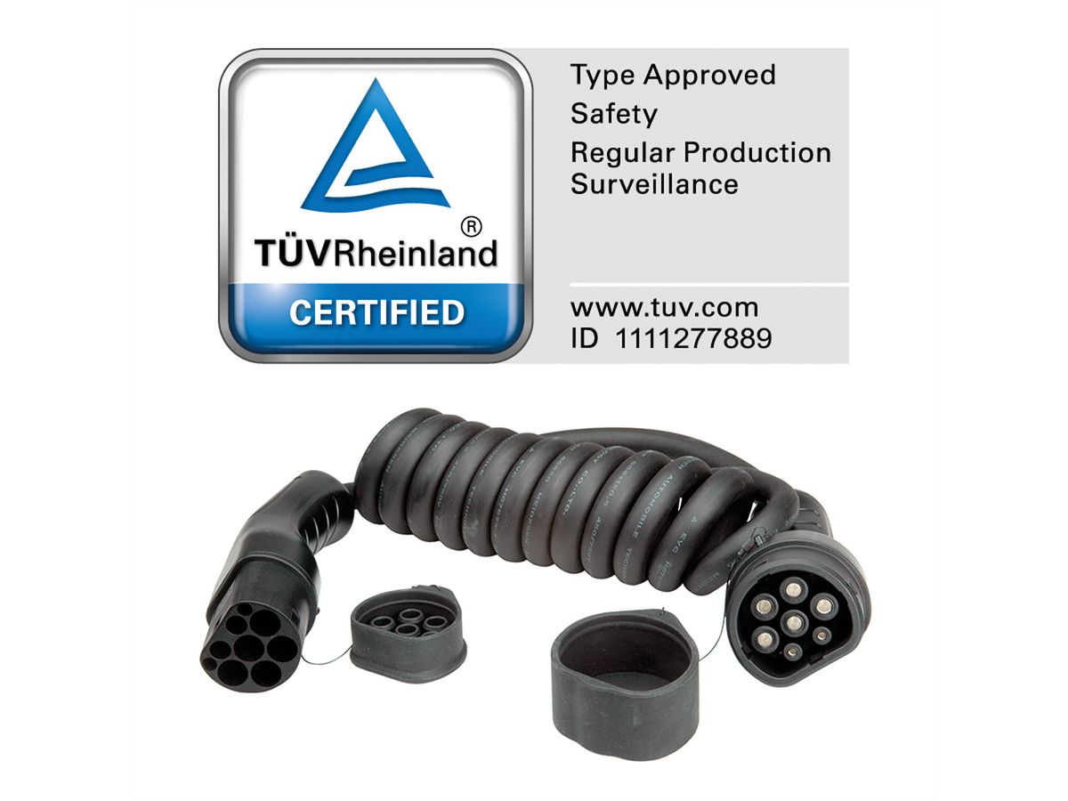 ROLINE E-Auto Ladekabel Typ2, 3-phasig, 480VAC (3P+N+E), 16 A, 11 kW, Spiralkabel, 5 m