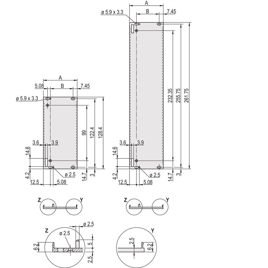 SCHROFF Frontplatte geschirmt für Steckbaugruppe mit Aushebegriff in Trapezform - FRONTPROFIL 3HE 8TE