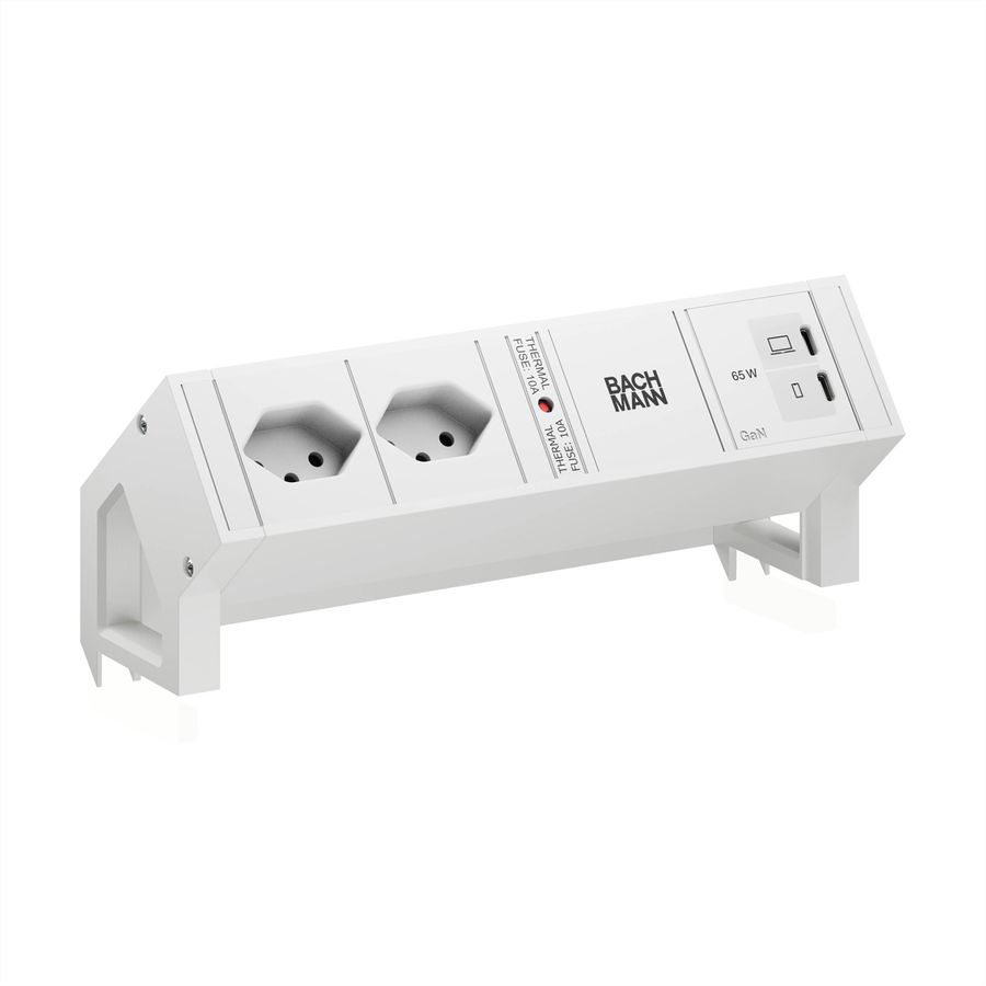 BACHMANN DESK2 white 2xCH 90°, 1xUSB C/C 65W L=0,2m RAL9010