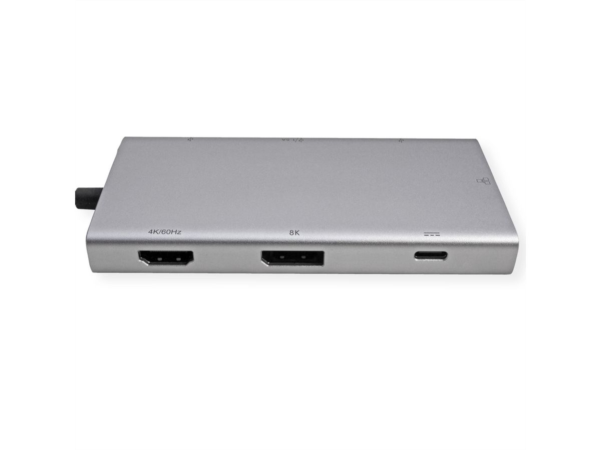 VALUE USB Typ C Dockingstation, HDMI+DP 4K60, 3x USB 3.2Gen1 (1x C + 2x A), 1x PD, 1x RJ45