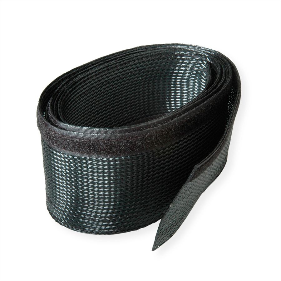 ROLINE PVC Gewebeschlauch für Kabelbündelung, mit Klettband, schwarz, 2,5 m