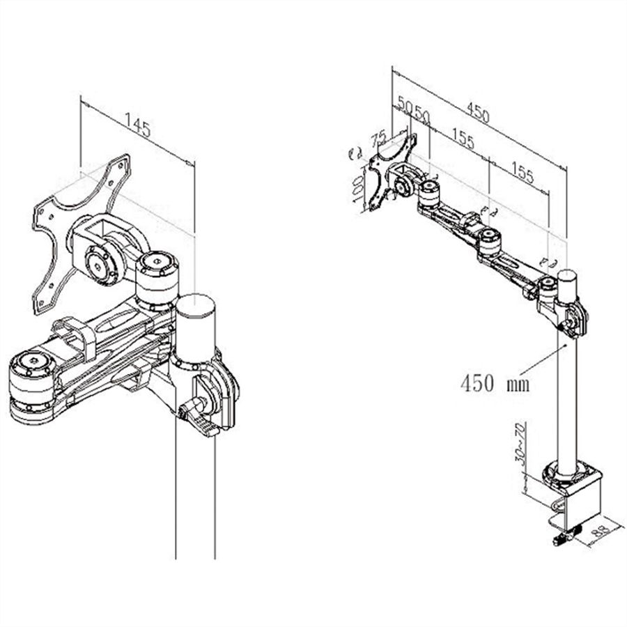 VALUE LCD-Arm Trägerstange, 4 Gelenke, Tischmontage, bis 10 kg