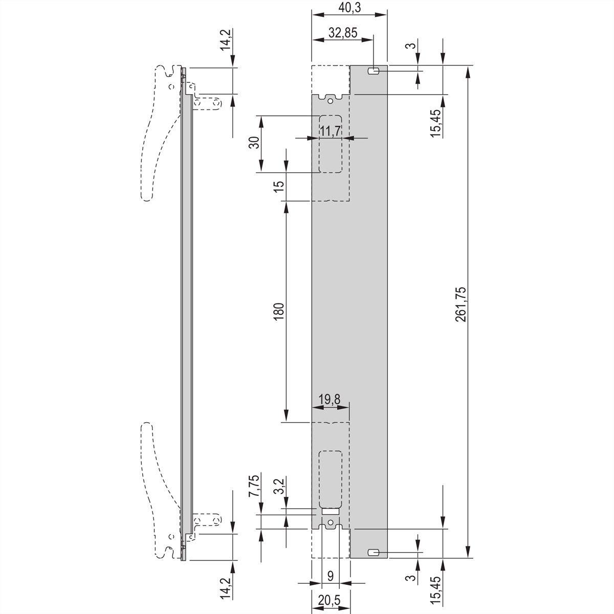 SCHROFF Frontplatte für XL-Griff, 8 TE - FRONTPLATTE XL 6HE 8TE