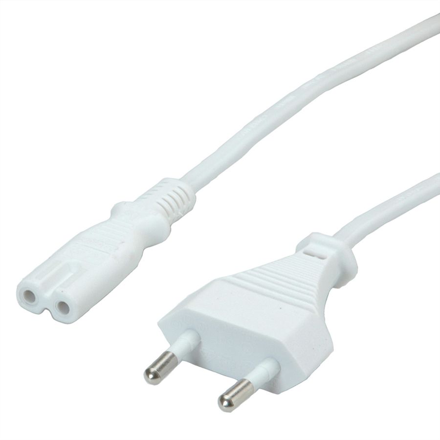 VALUE Netzkabel Euro-Flachstecker auf C7, 2polig, weiß, 1 m