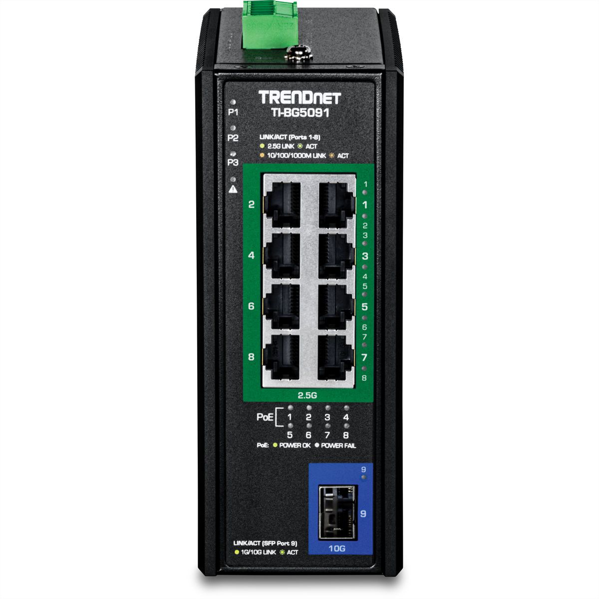 TRENDnet TI-BG5091B DIN-Rail Switch 2,5G 9-Port Industrial PoE++ mit 10G Ports