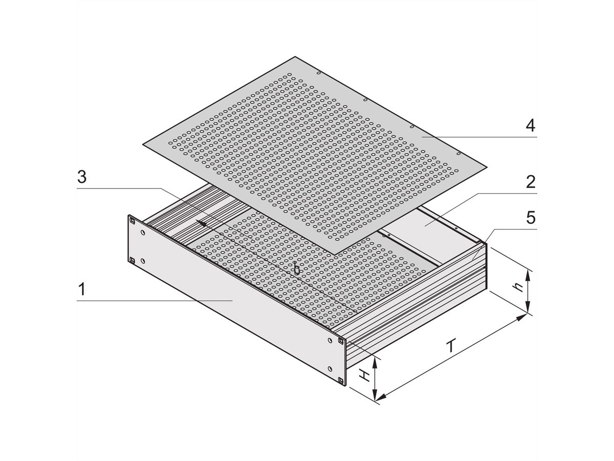 SCHROFF 19"-Kompletteinschub aus Aluminium, Deck- und Bodenblech perforiert - MULTIPAC PRO 5HE 460T DBLPER