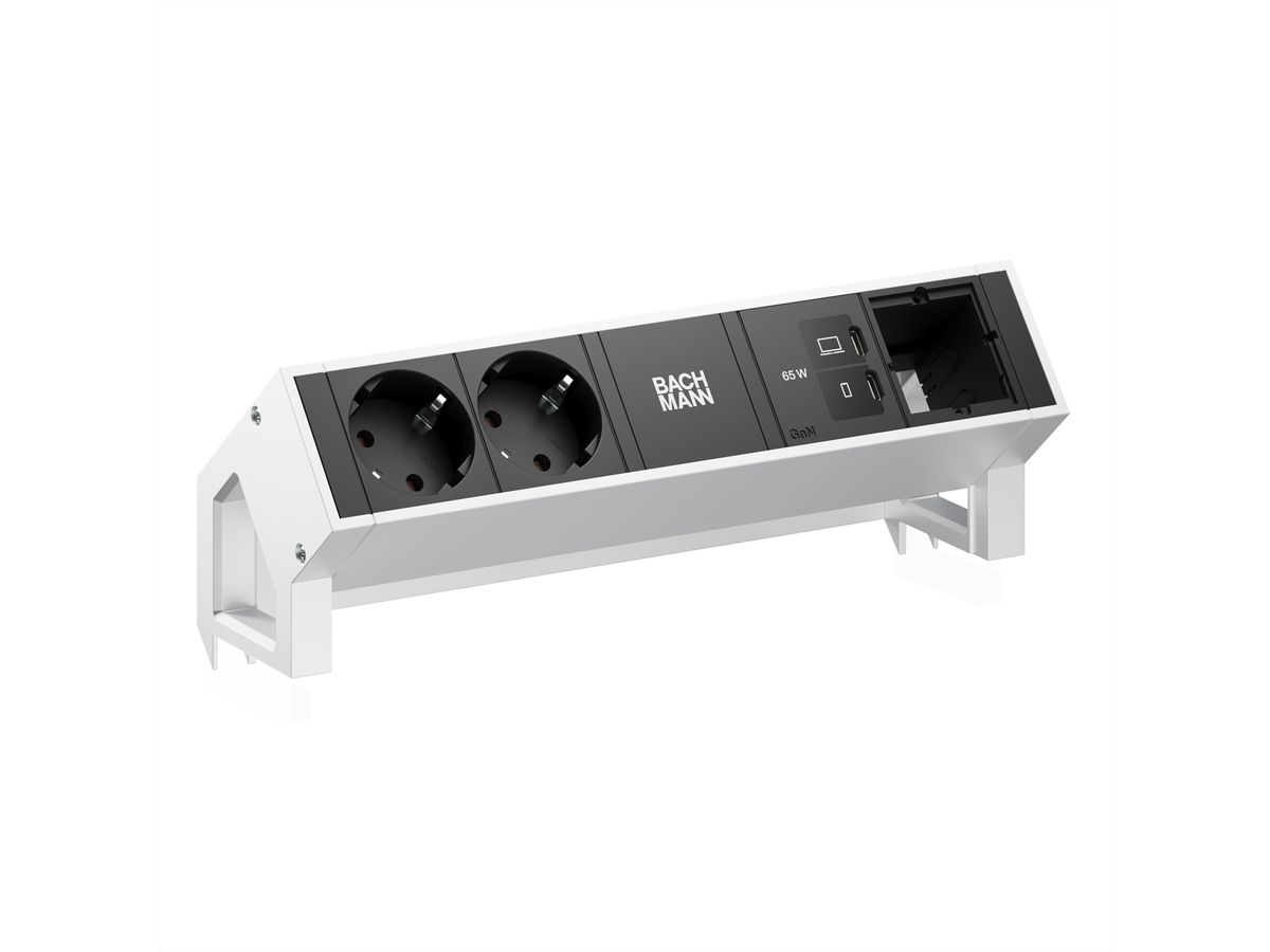 BACHMANN DESK2 2xCEE7/3 1xUSB C/C 65W, 1xCM L=0,2m INOX