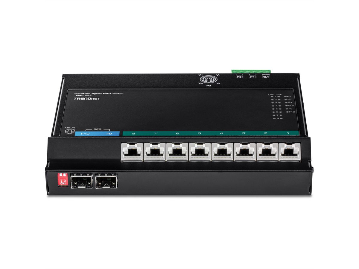 TRENDnet TI-PG102F PoE+ Switch 10-Port Industrie Wall-Mount Front Access