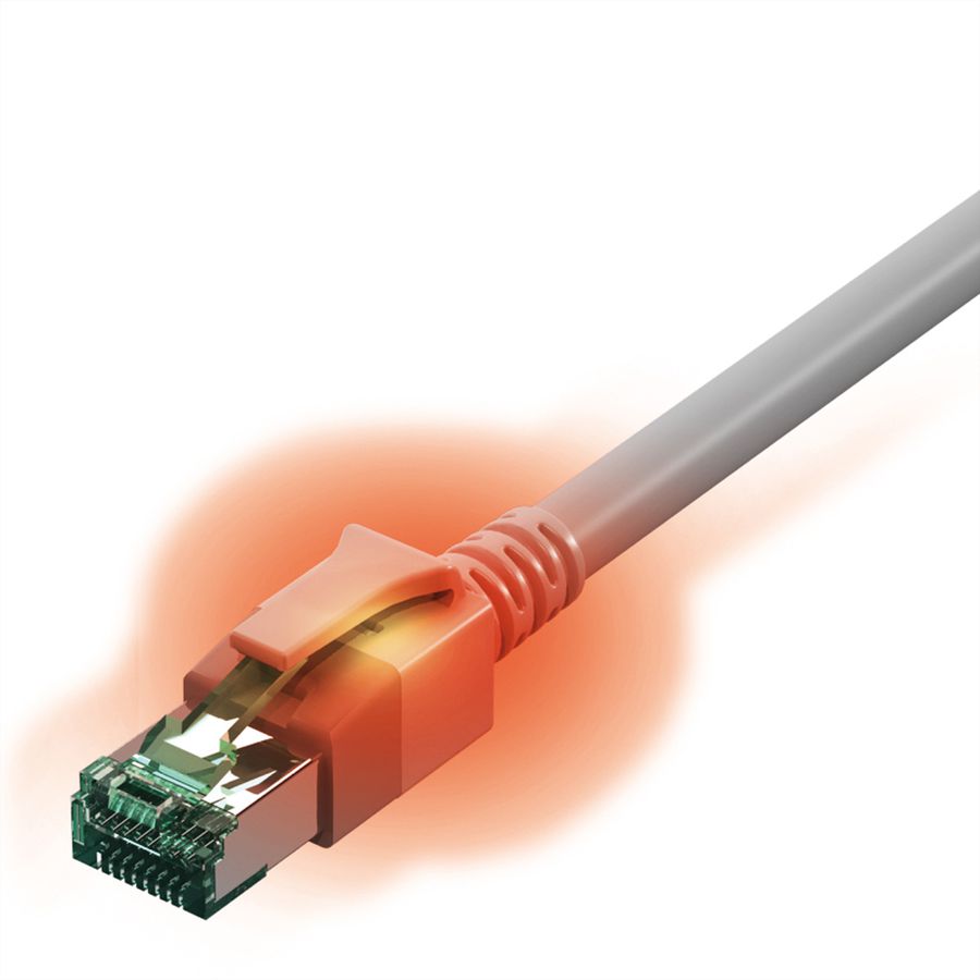 EasyLan DualBoot LED Patchkabel RJ45 S/FTP Cat.6A (Class EA), mit saCon Stecker, LSOH, grau, 7,5 m
