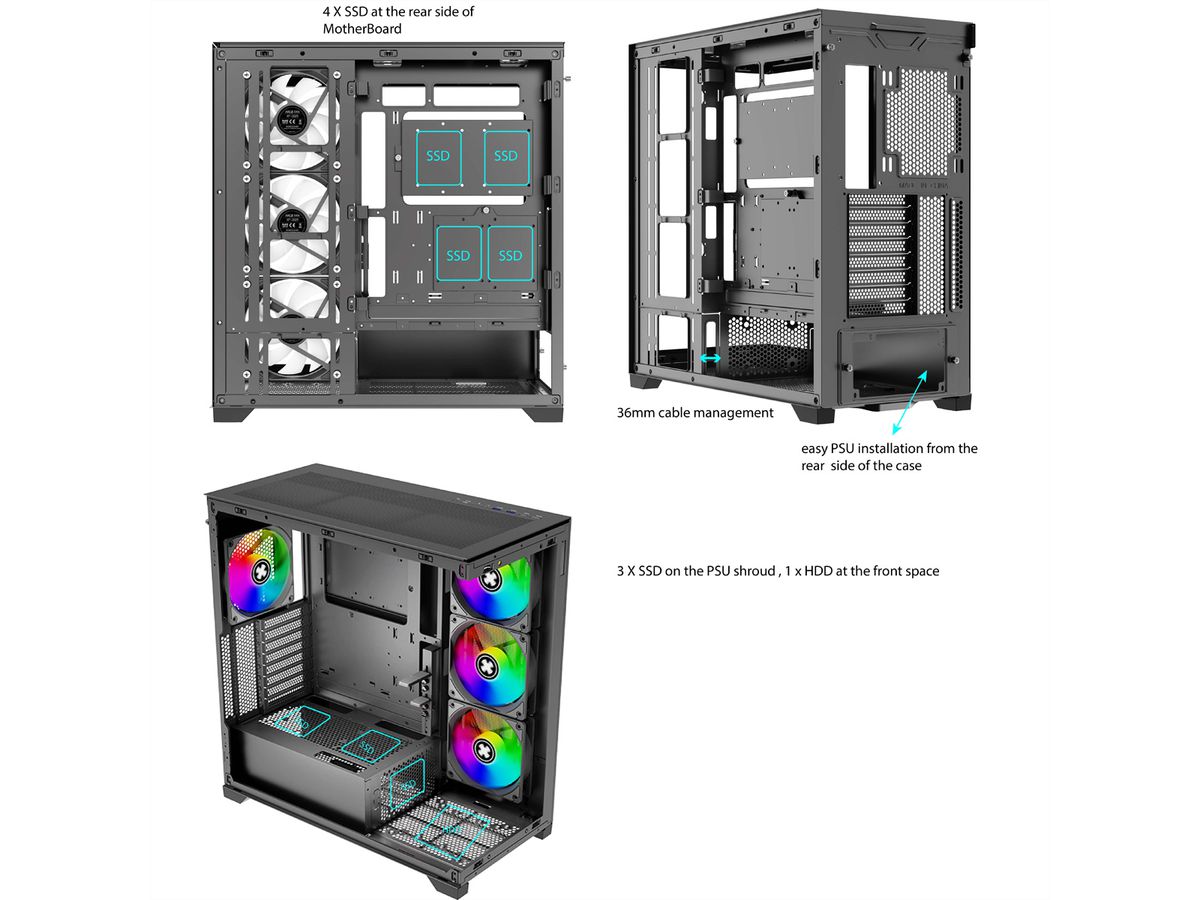 XILENCE Xilent Gleam X818.ARGB Gaming ATX PC Case black, RGB ATX Midi Tower