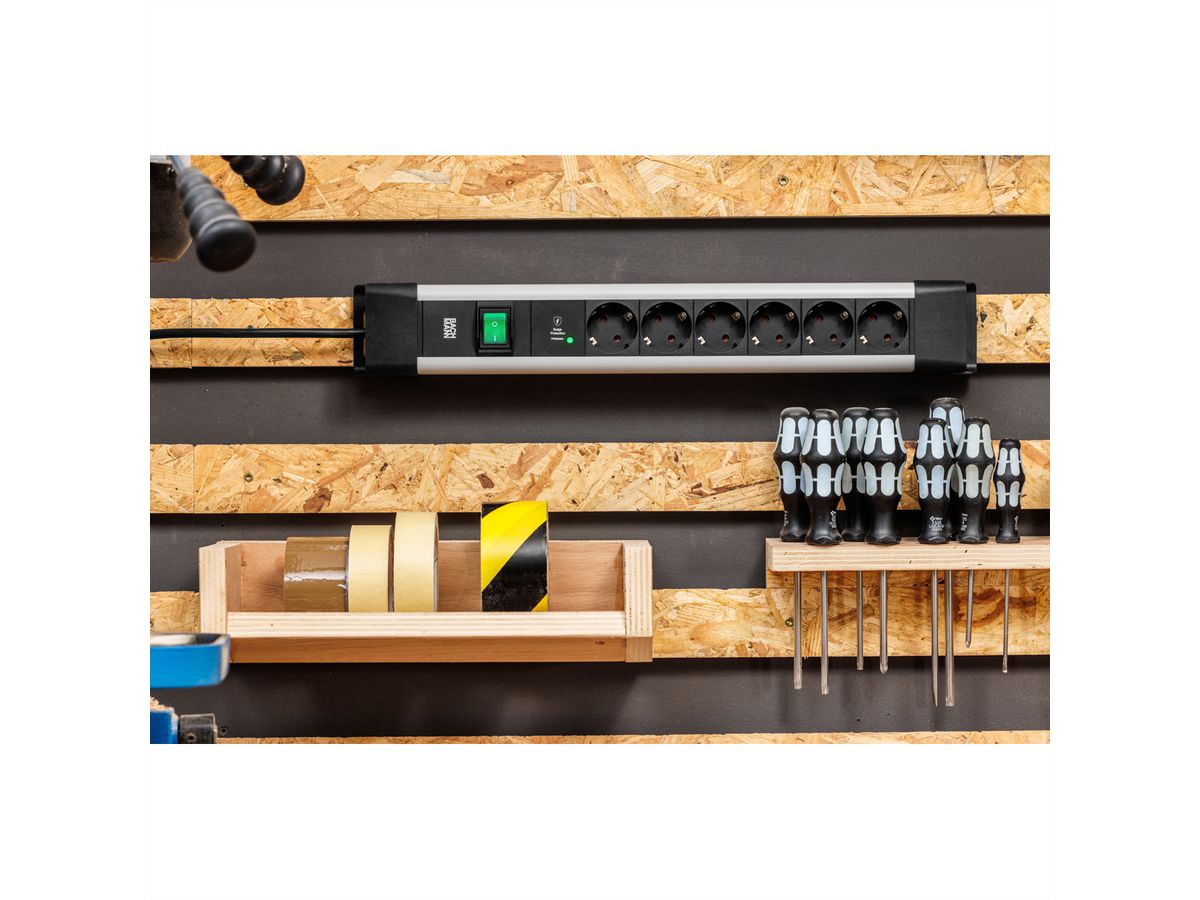 BACHMANN CONNECTUS 6xCEE7/3, 1xSchalter 2,0m CEE7/7 Schwarz