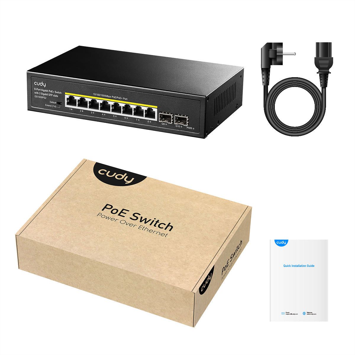 CUDY GS1008PS2 8-Port Gigabit Switch PoE+ mit 2x Gigabit SFP 120W