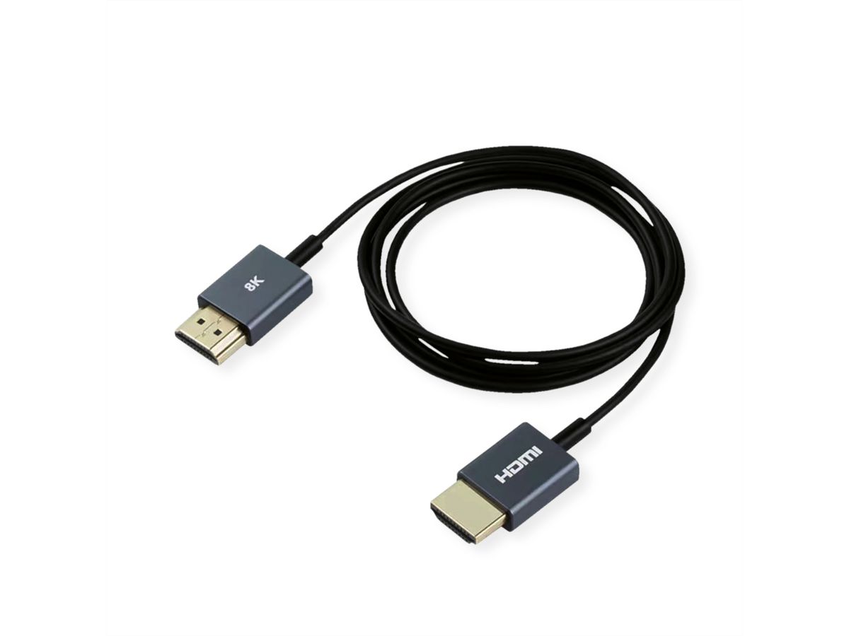 ROLINE 8K HDMI Ultra HD Kabel mit Ethernet, ST/ST, ultra-slim, koaxial, schwarz, 1,5 m