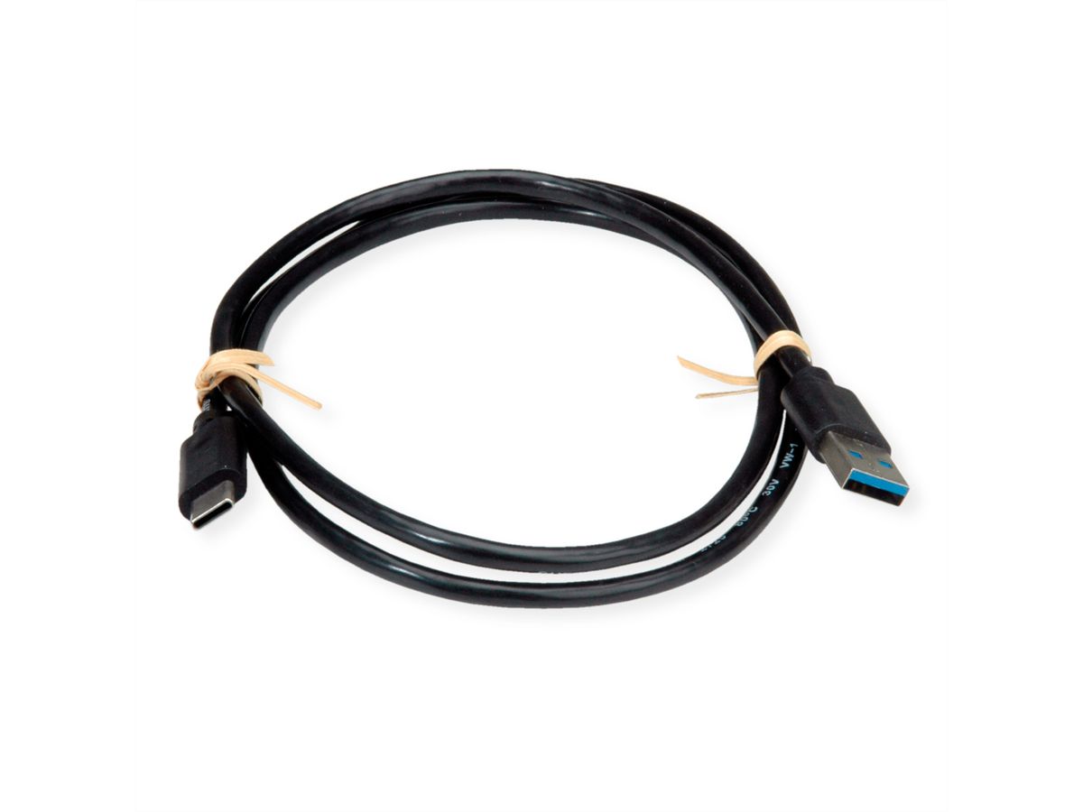 ROLINE RM USB 3.2 Gen 1 Kabel, A-C, ST/ST, schwarz, 1 m