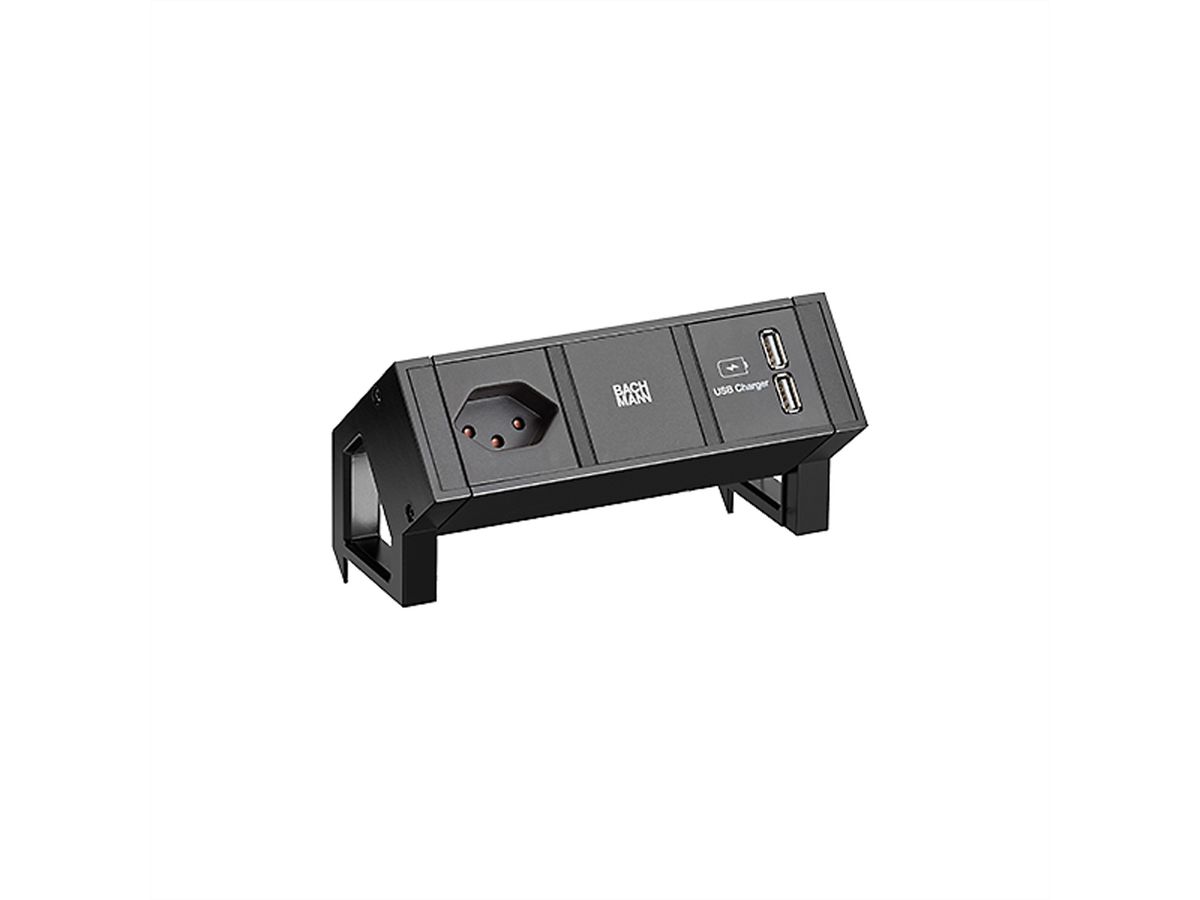BACHMANN DESK2 1xCH 90° USB Charger, 0,2m GST18 RAL9005 Schweiz