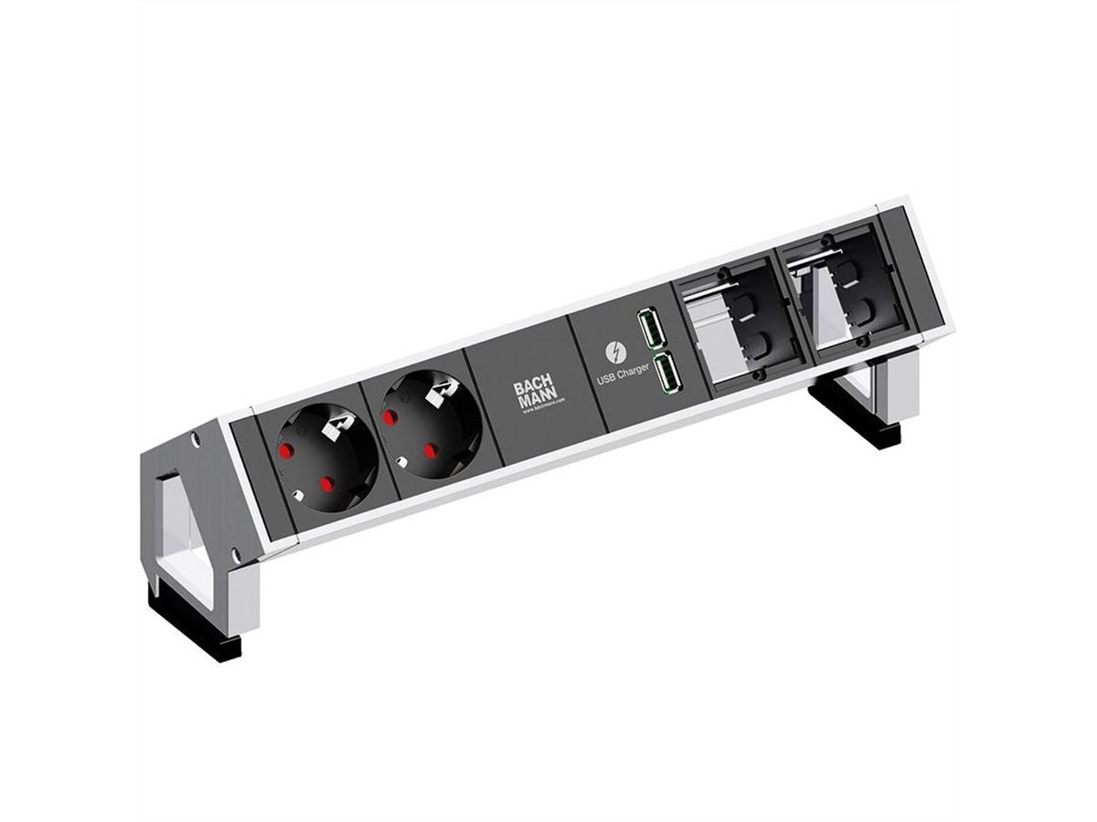 BACHMANN DESK2 2x Schutzkontakt 1x USB-Charger 2x ABD, GST18 Inox
