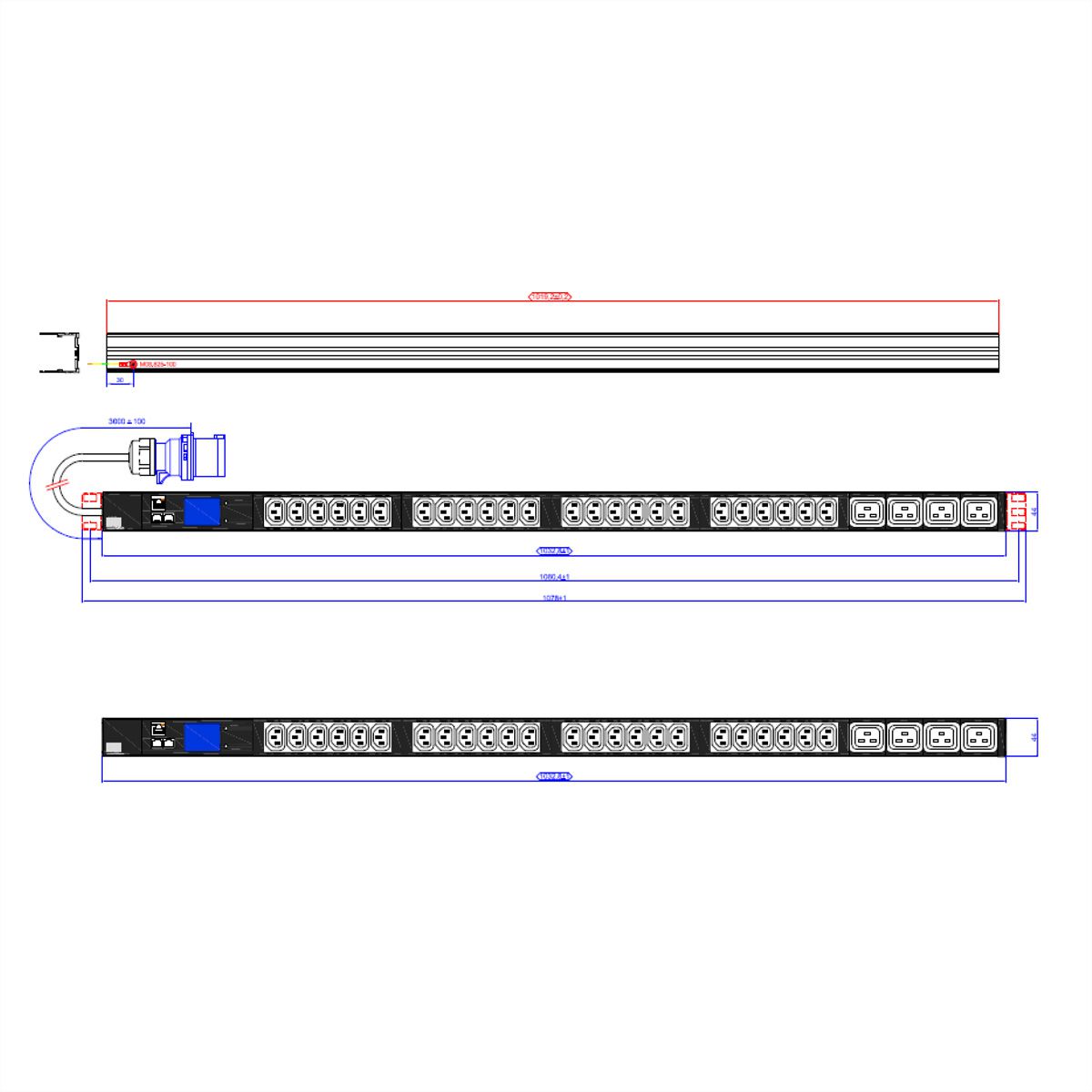 BACHMANN BN2000 24xC13 4xC19, Messung, CEE 16A blau