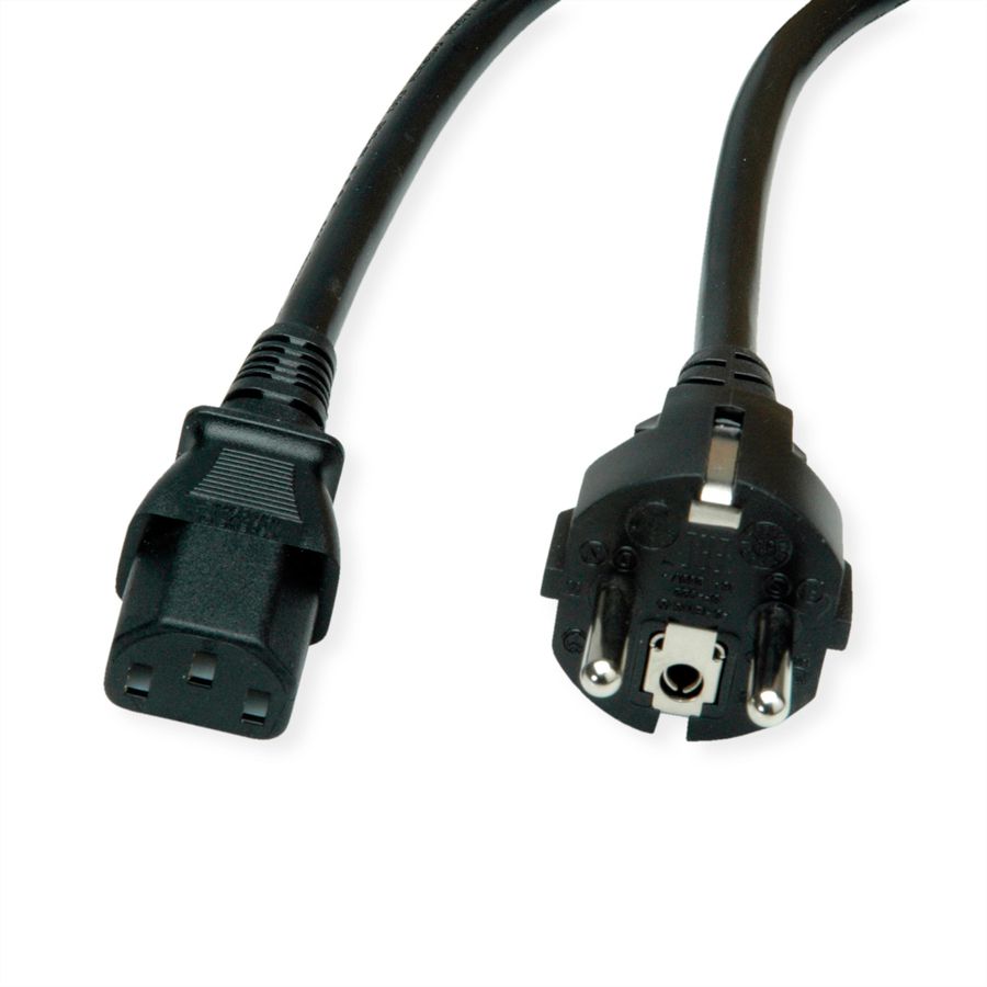 VALUE Netzkabel, IEC-Buchse & CEE7/7-Stecker gerade, schwarz, 0,6 m