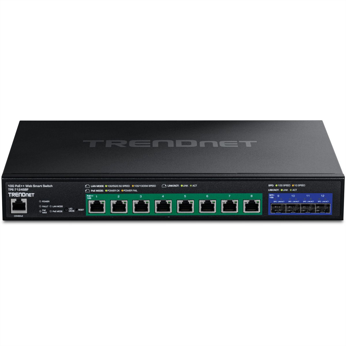 TRENDnet TPE-7124SBF 12-Port Switch 720W 10G PoE++  Web Smart Switch