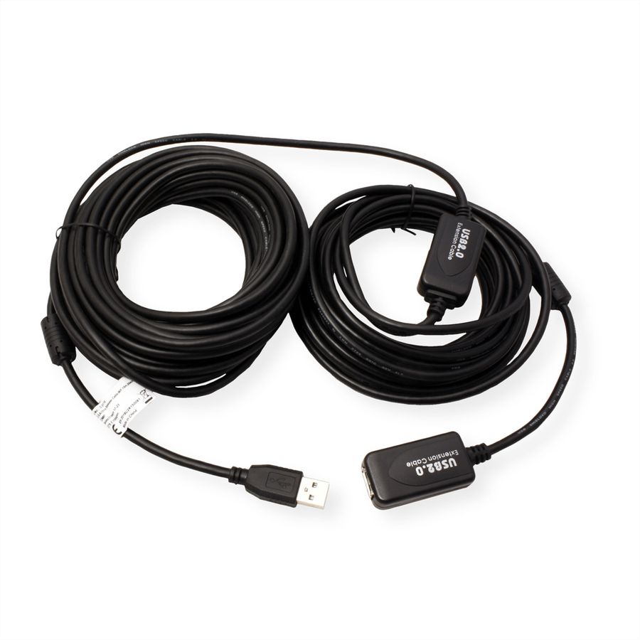 STANDARD USB 2.0 Verlängerung, aktiv, mit Repeater, schwarz, 15 m