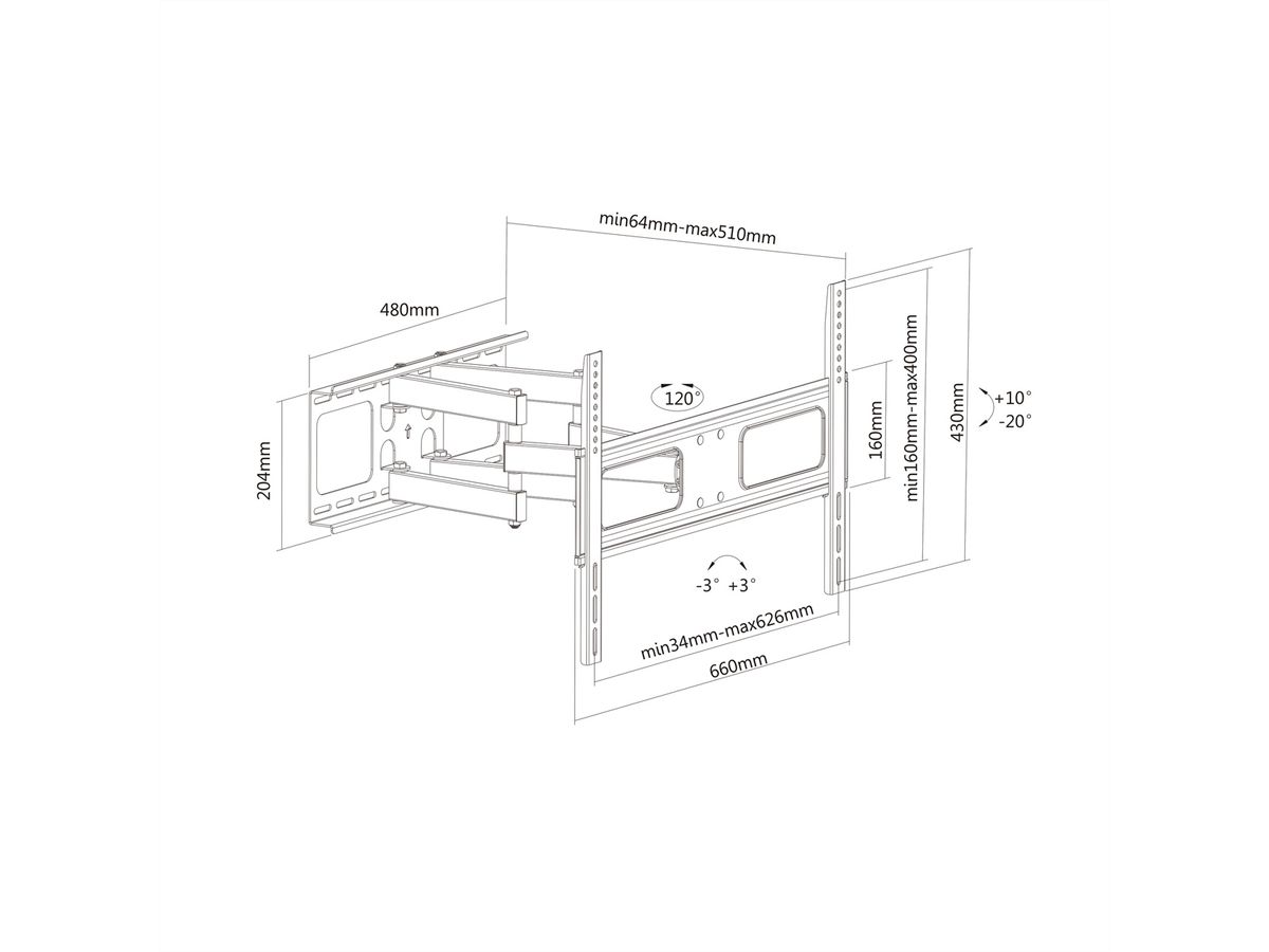 VALUE TV-Wandhalterung, flexibel, max. 50 kg, schwarz