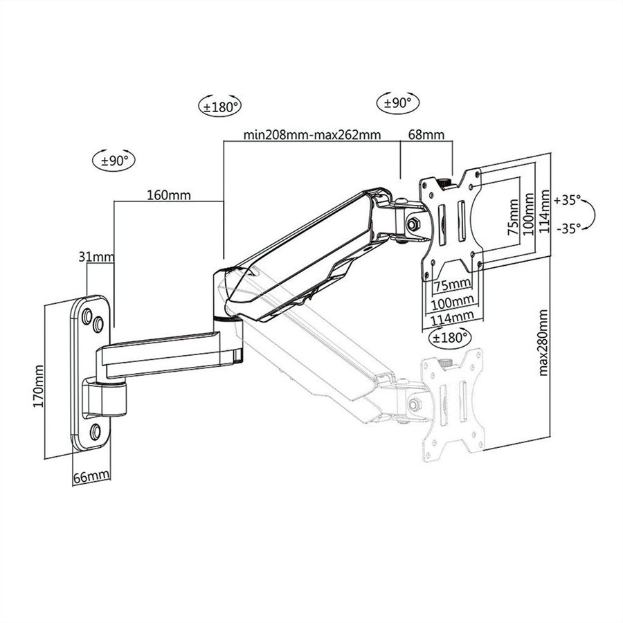 VALUE LCD-Arm, Wandmontage, 5 Gelenke, 17-32 Zoll, bis 8 kg, schwarz