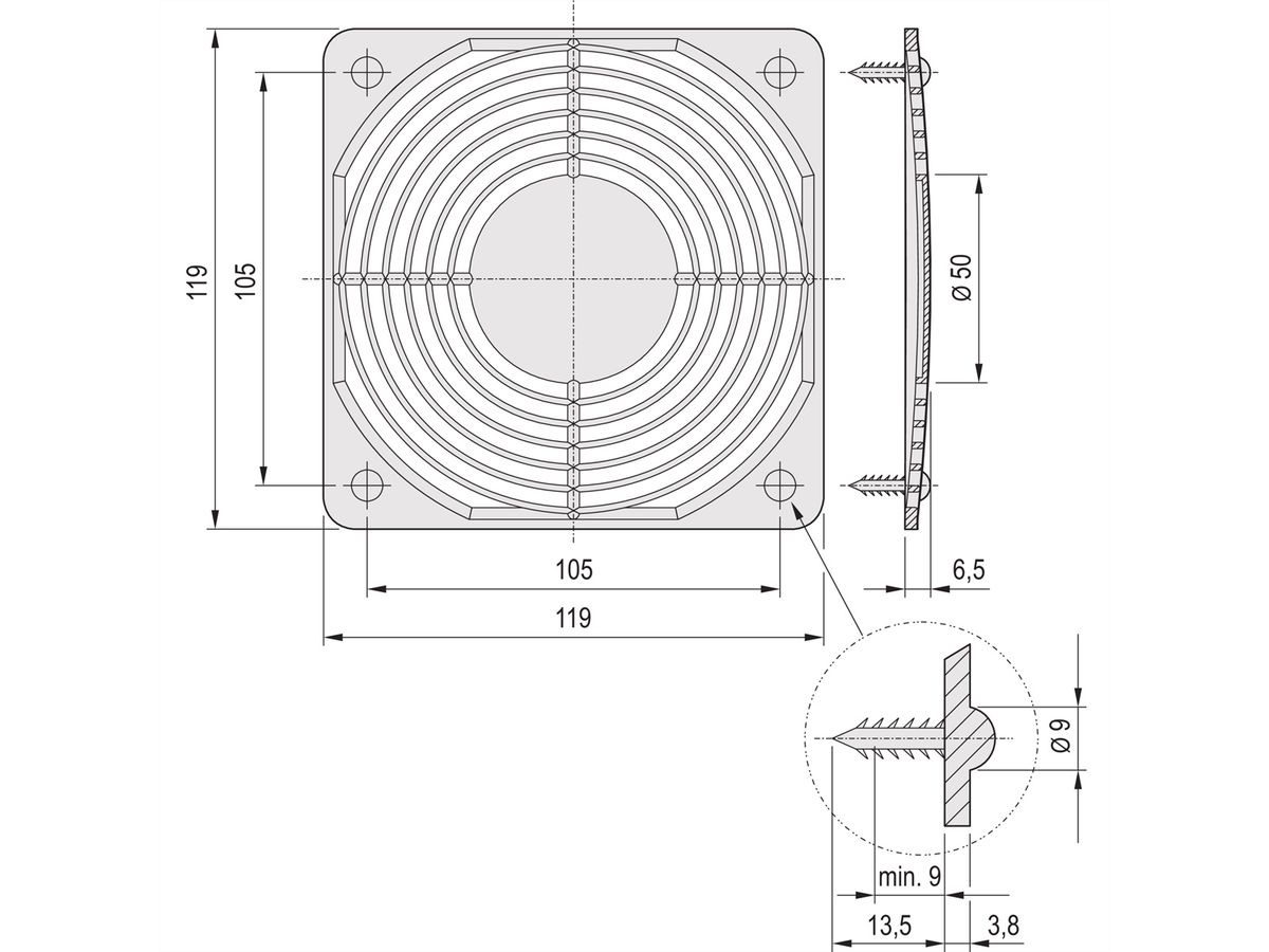 SCHROFF Schutzgitter, Metall, zum Anschrauben - SCHUTZGITTER(METALL)ANSCHRAU.