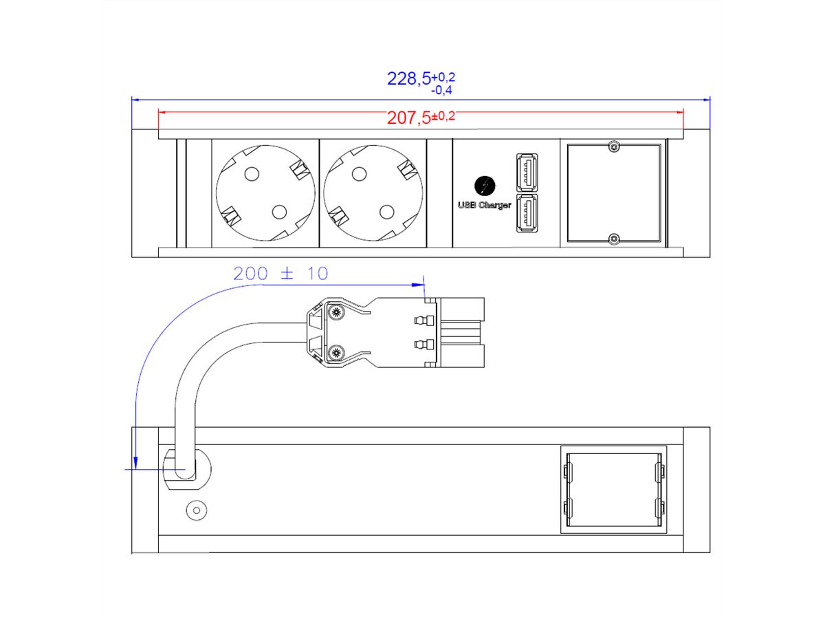 BACHMANN VENID 2x Schutzkontakt, 1x ABD 1x USB-Charger, schwarz