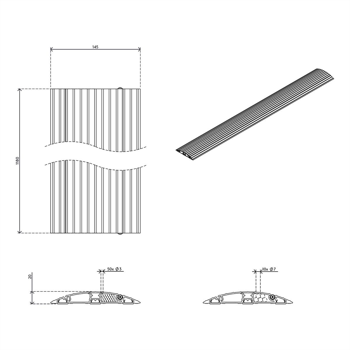 DATAFLEX Addit Kabelschutz, gerade 452, silberfarben, 118 cm