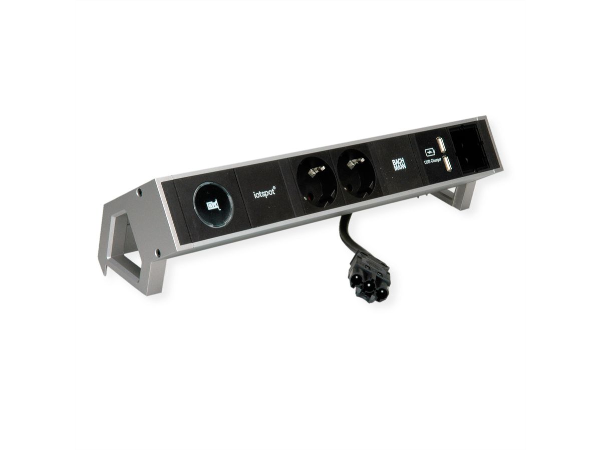 BACHMANN DESK2 1xIOTspot 2xSchutzkontakt, USB Charger 1xABD 0,2m GST18, inox
