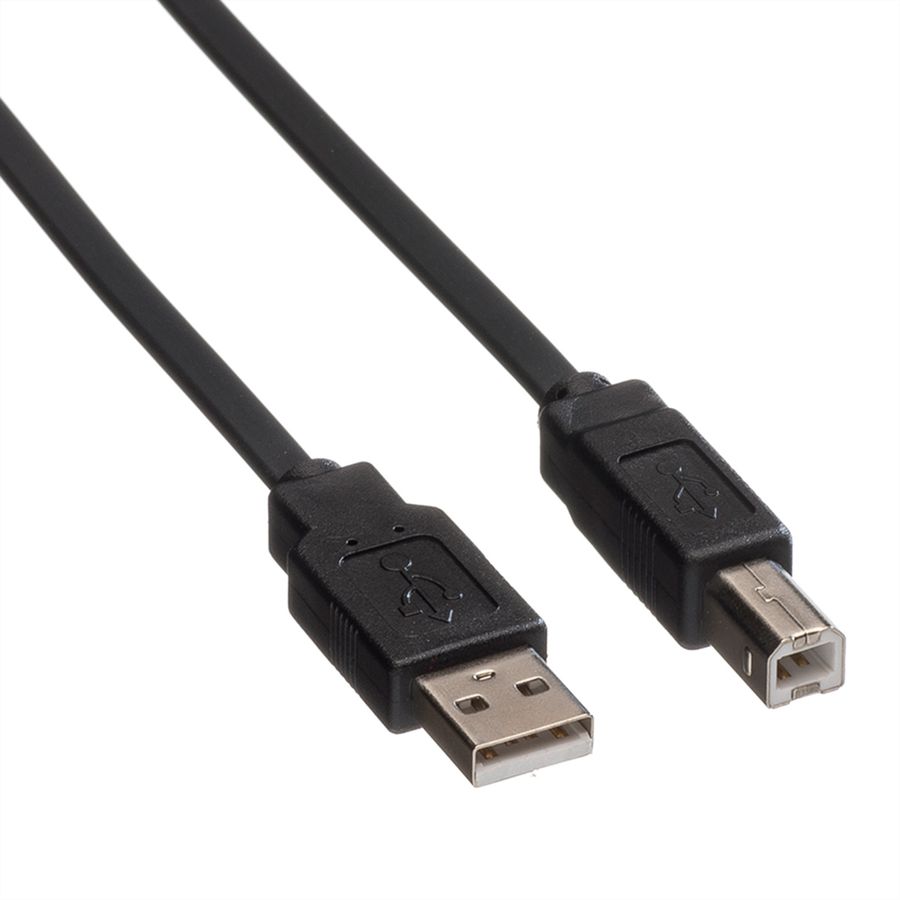 ROLINE USB 2.0 Notebook-Flachkabel, Typ A-B, schwarz, 0,8 m