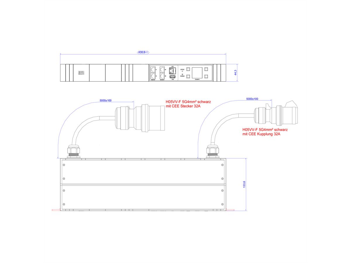 BACHMANN BN3000-XXL Strom 2x3m CEE 32A, Messung pro Phase, Diffmessung