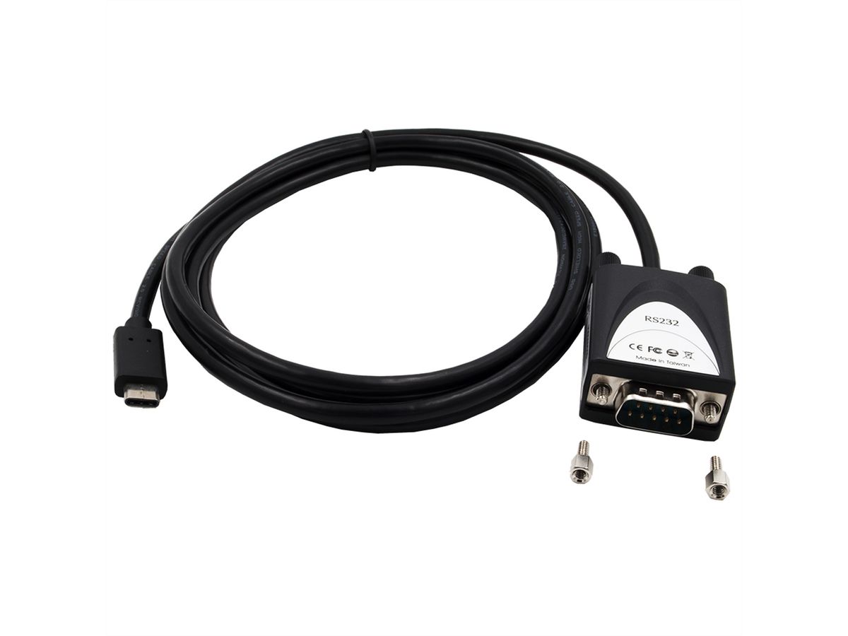 EX-2311-2IS USB2.0 C zu 1 x RS-232 1,8m 15KV Überspannungsschutz FTDI Chip-Set, schwarz, 1,8 m
