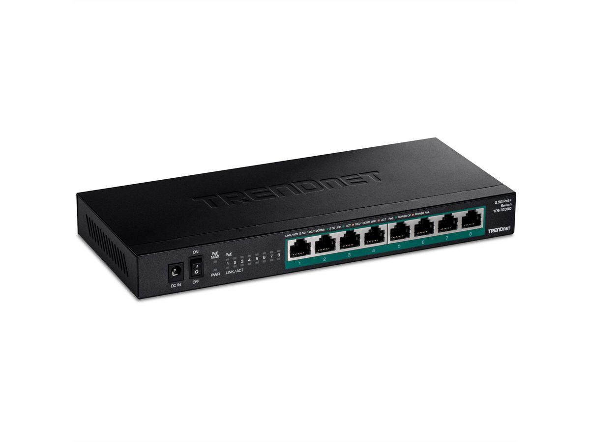 TRENDnet TPE-TG380 8-Port PoE Switch, Unmanaged 2.5G PoE+