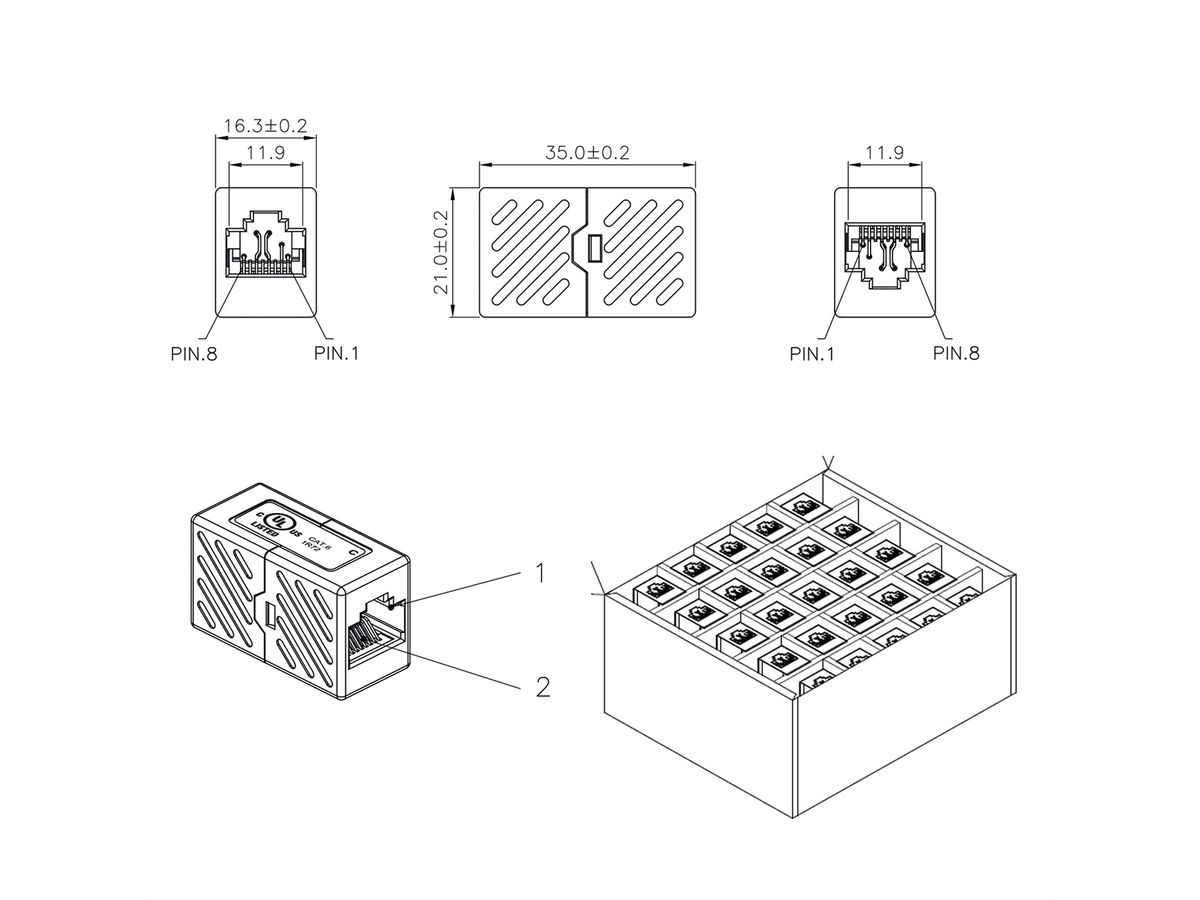 ROLINE RJ-45 Kupplungen ungeschirmt, Cat.6 (Class E), 25er Pack