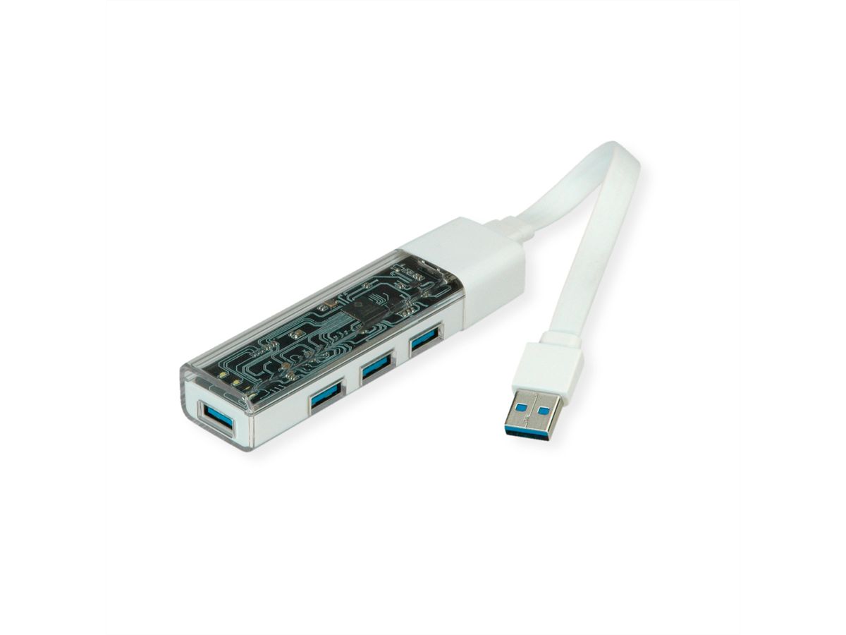 ROLINE Mobiler USB 3.2 Gen 1 Hub, 4fach, Typ A+C Anschlusskabel