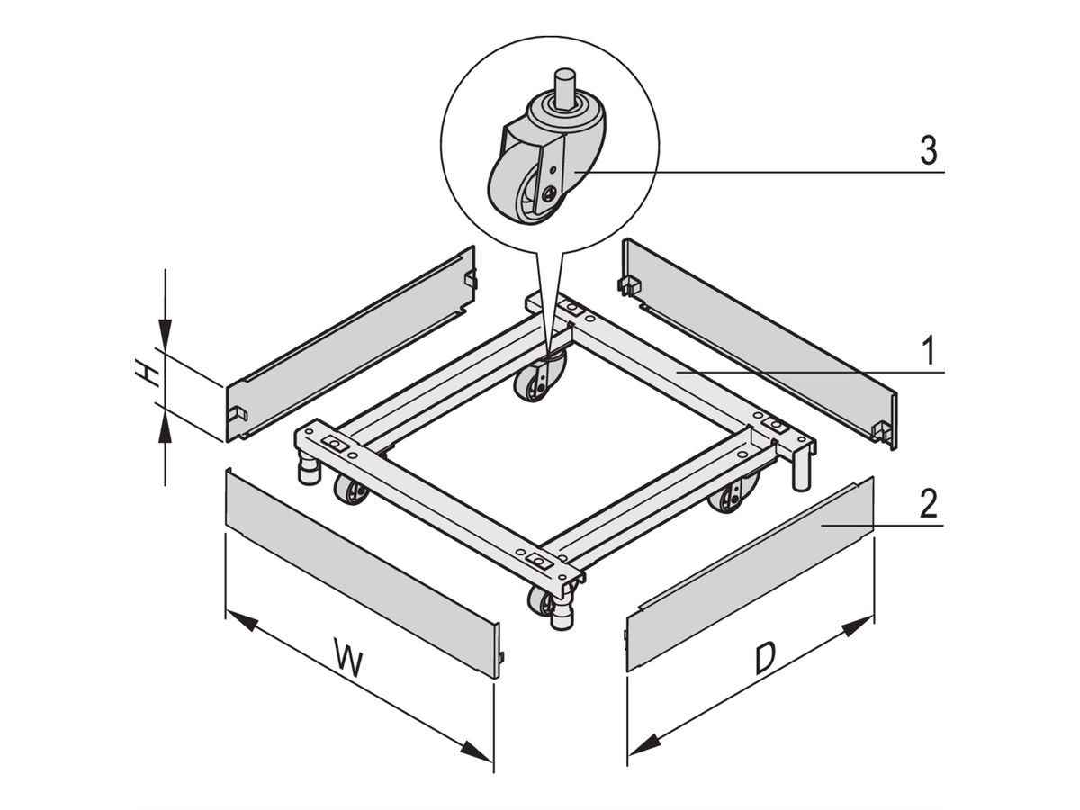 SCHROFF Sockel, fahrbar - SOCKEL FAHRB. 800B 900T 7021