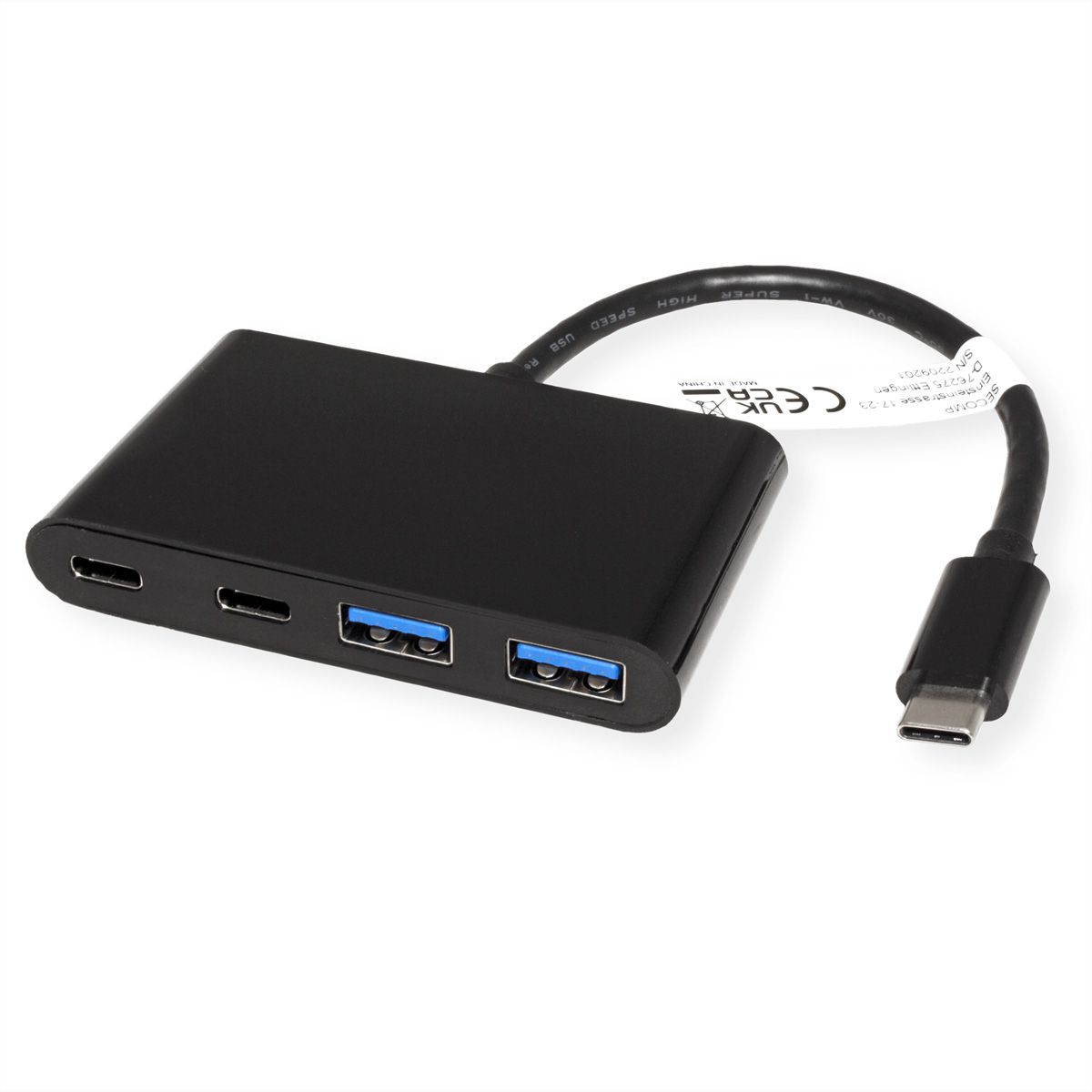 VALUE USB 3.2 Gen 2 Hub, 4fach (2x A+ 2x C), Typ C Anschlusskabel