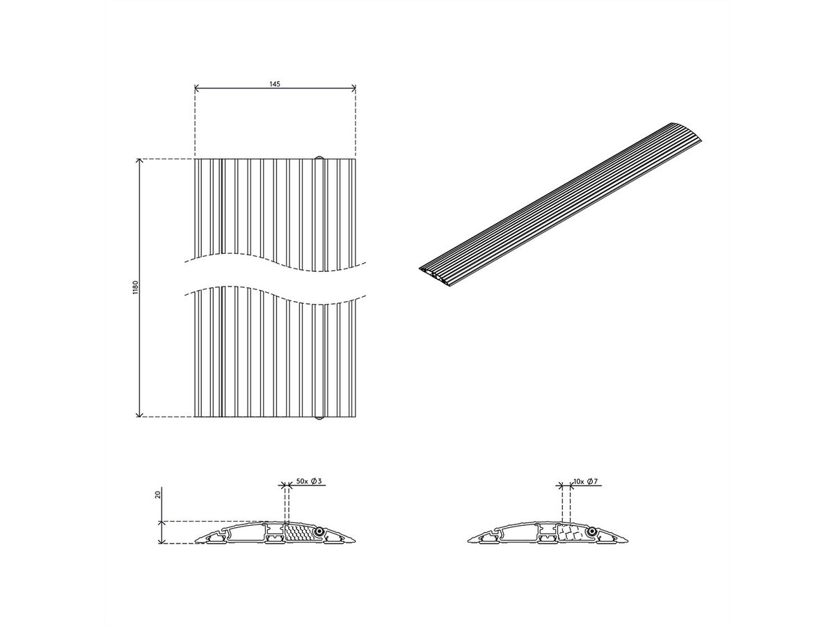 DATAFLEX Addit Kabelschutz, gerade 452, silberfarben, 118 cm