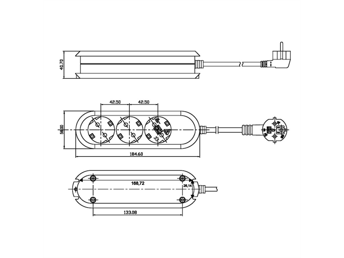 BACHMANN SMART Steckdosenleiste 3x Schutzkontakt, genietet, weiß, 5 m