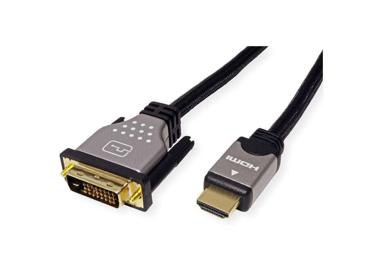 ROLINE Monitorkabel DVI (24+1) - HDMI, ST/ST, schwarz / silber, 3 m