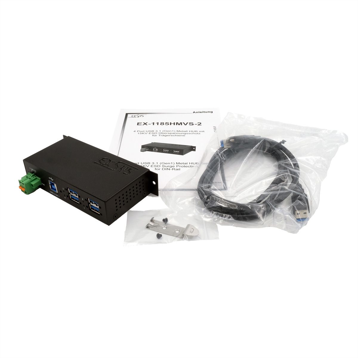 EXSYS EX-1185HMVS-2 4-Port Metall USB 3.2 Gen1 mit 15KV ESD Überspannungs-Schutz