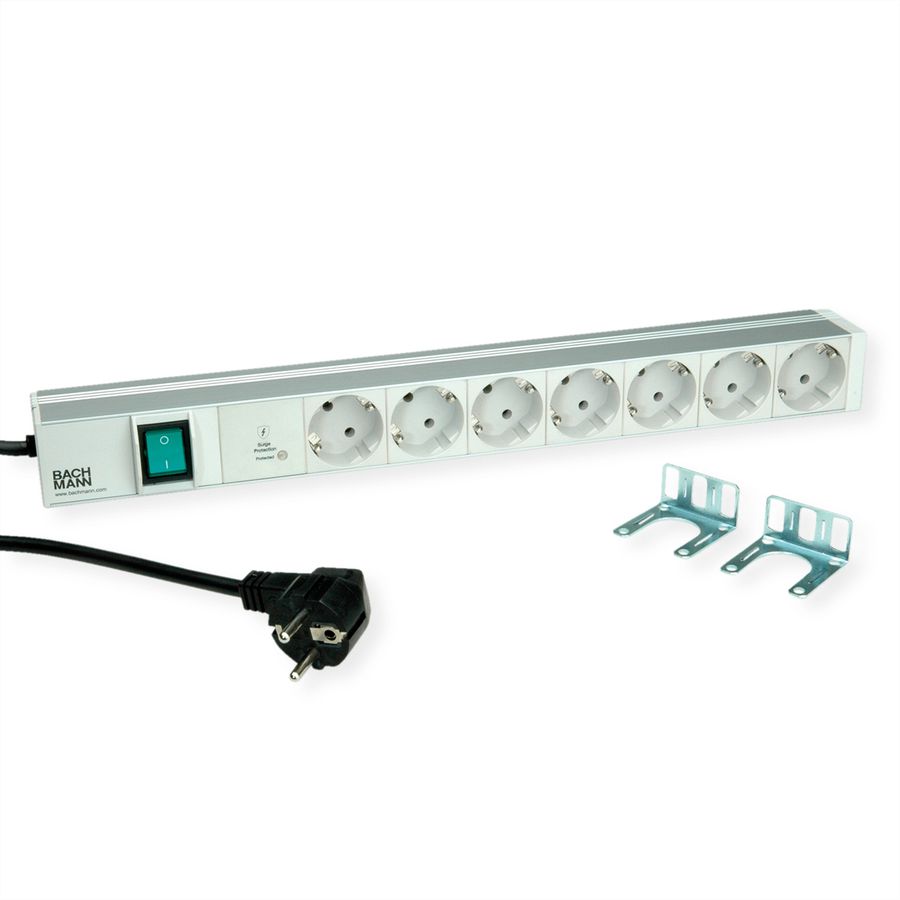 BACHMANN 19" 1HE 7xCEE7/3 1xSPD-Plus 1xSchalter 2,0m CEE7/7